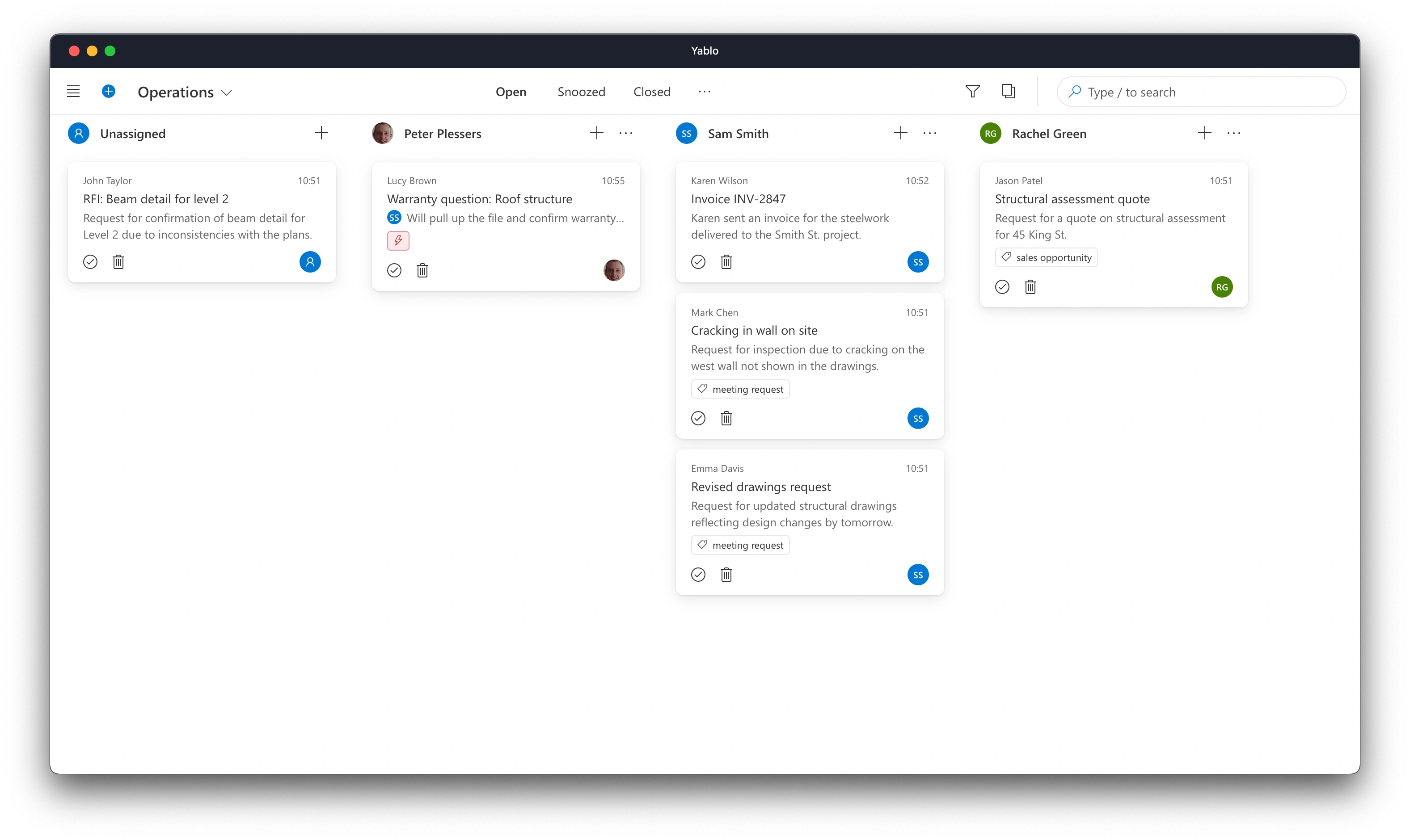 Organize conversations using a visual board