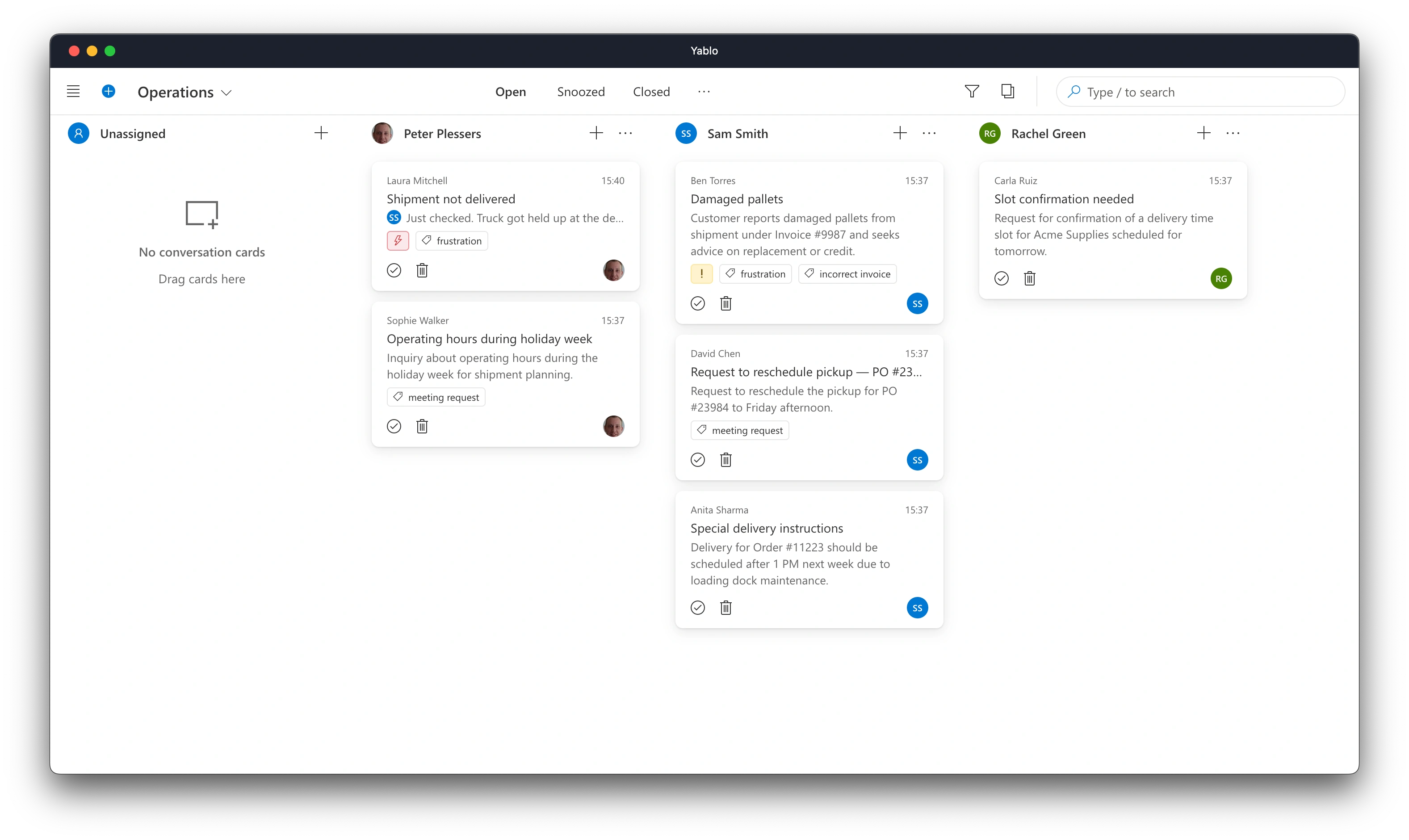 Organize conversations using a visual board