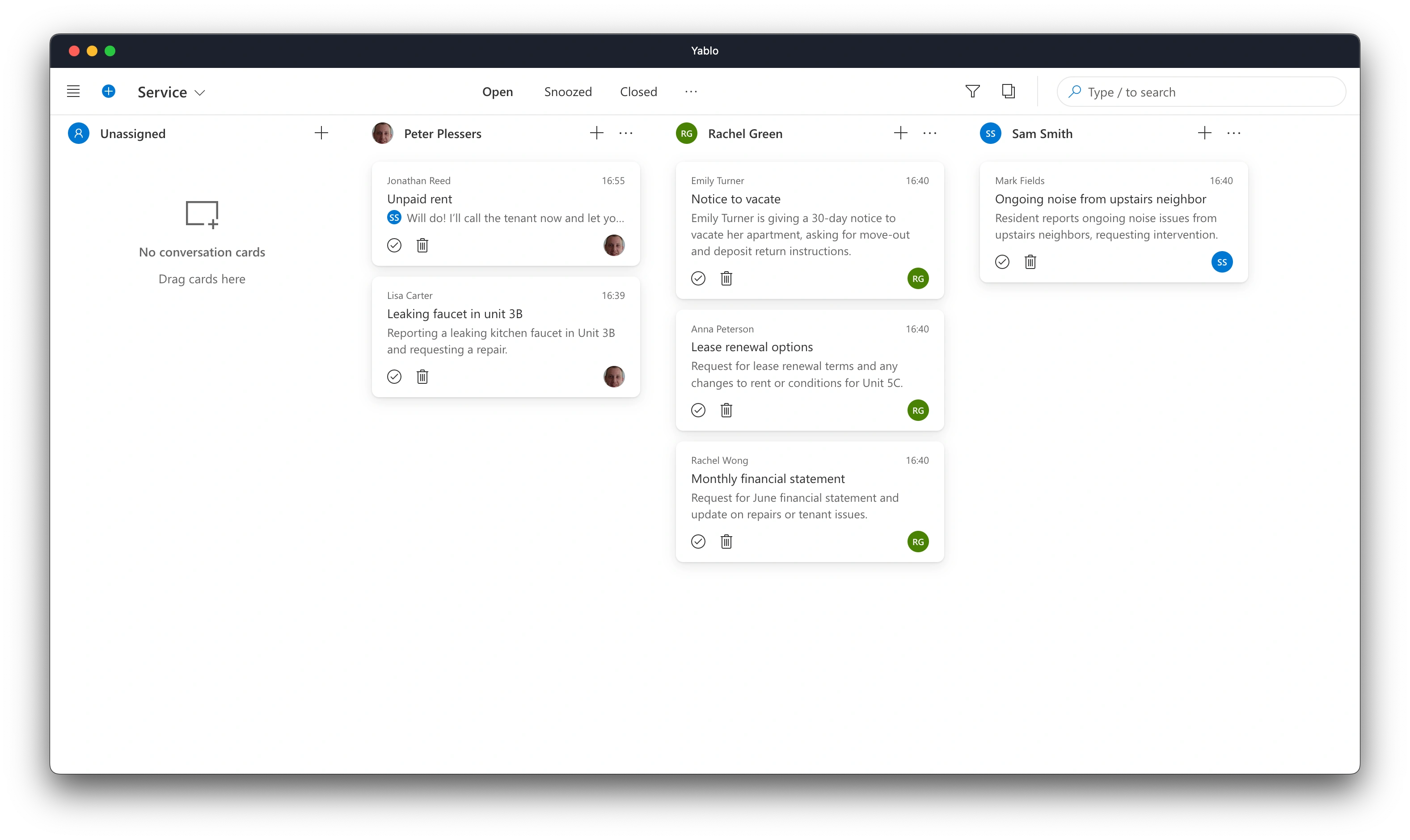 Organize conversations using a visual board