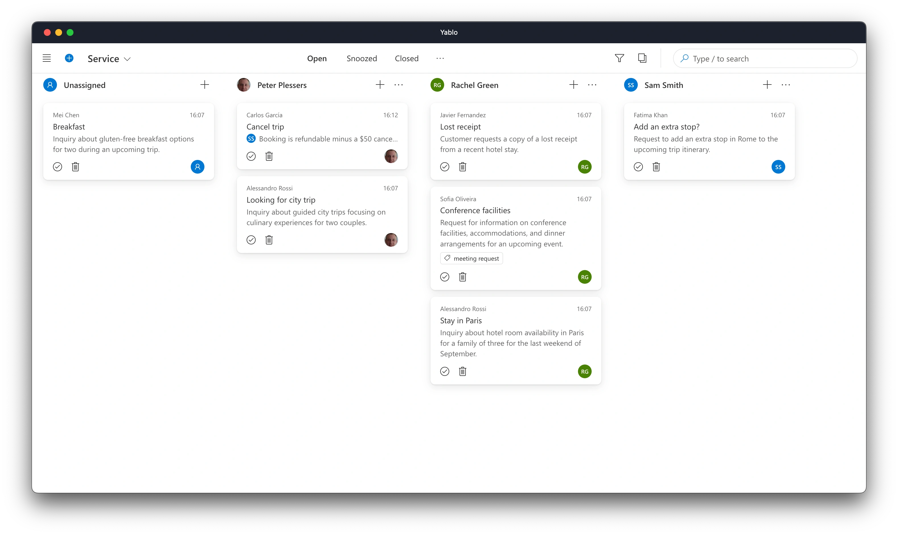Organize conversations using a visual board